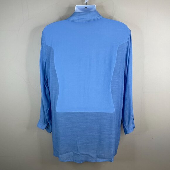 Breezy Lane Womens Button Up Tunic Top Size XL Blue Beachy Gauzy Cover Up Travel - Picture 2 of 11